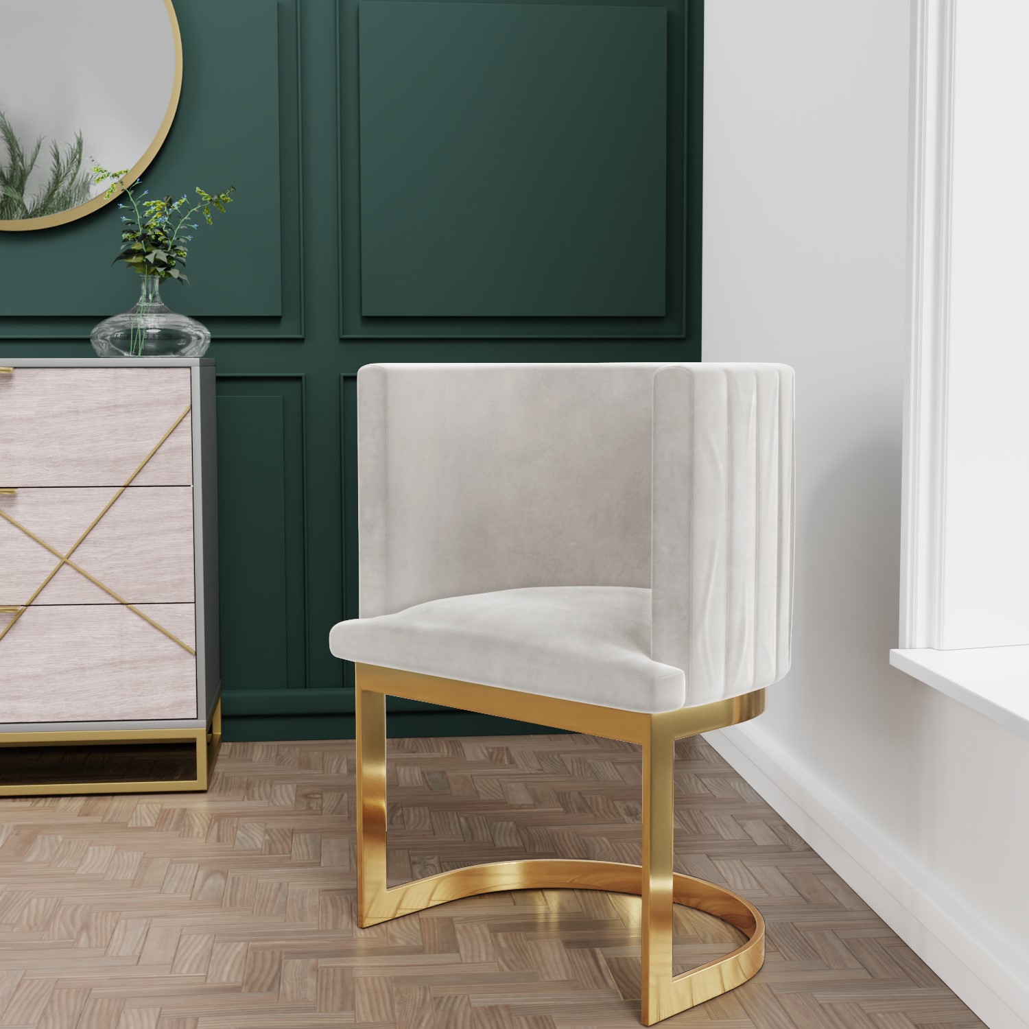 Read more about Light grey velvet cantilever accent chair with gold legs zelena